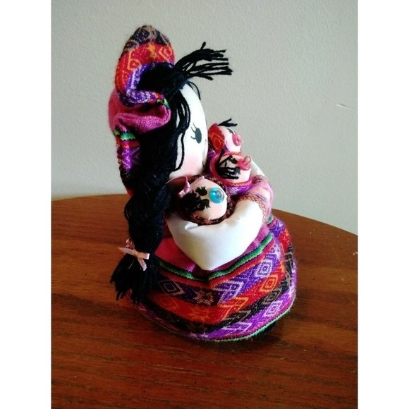 Handmade Peruvian Doll (3) Babies Papoose Colorful Ethnic Dress Purple Red Black - Picture 4 of 8